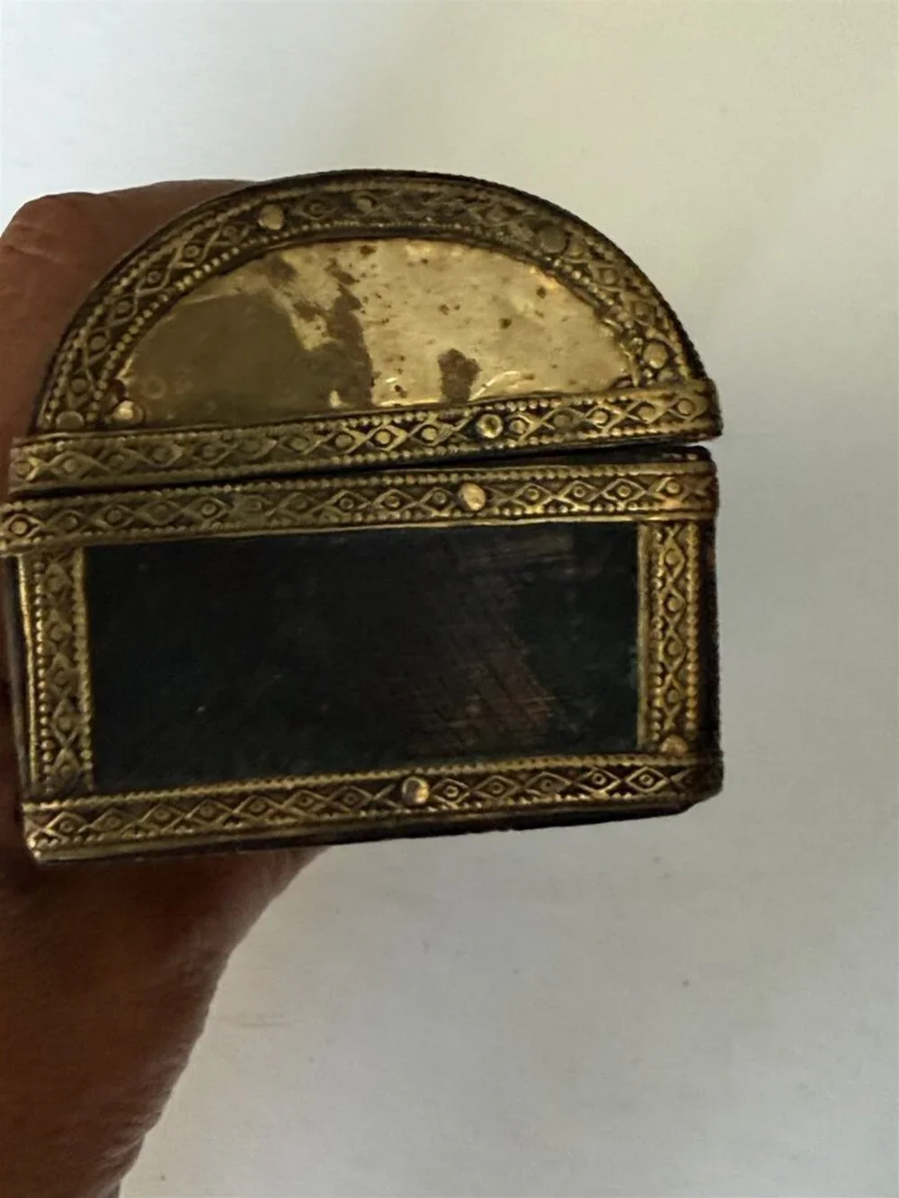 Vintage Wood Trinket Box Brass Trim and Details Made in India Rustic Asian